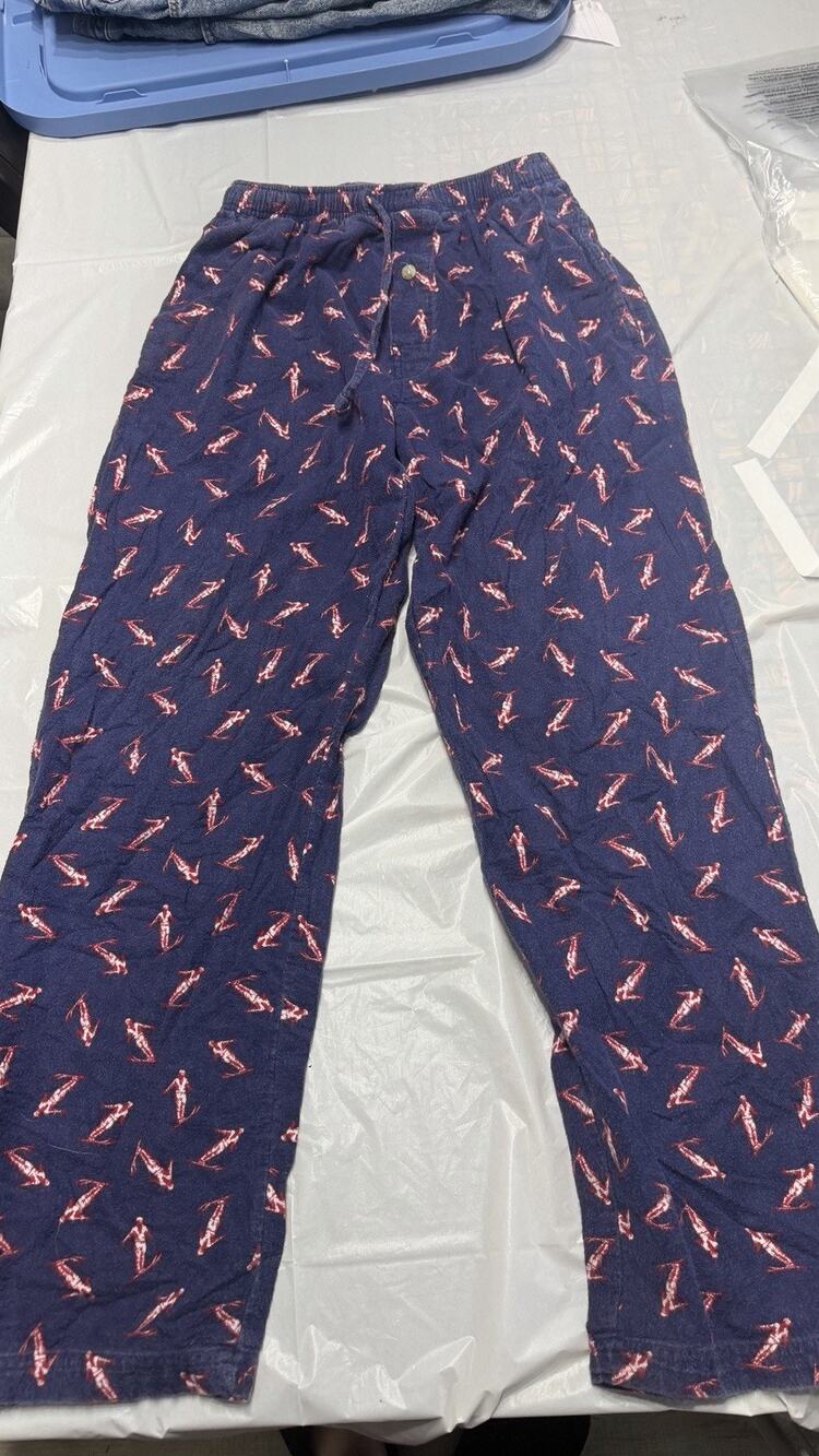 VTG Flannel Pant SKI Print SOFT Pajama Lounge Navy Mens SZ Small Pockets